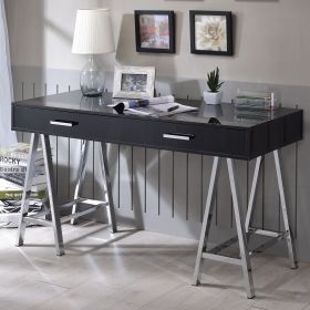 Black High Gloss and Chrome 2-Drawer Writing Desk