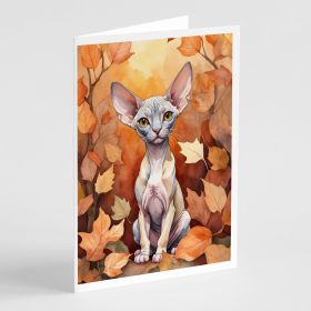 Minskin Cat in Fall Leaves Greeting Cards Pack of 8 Blank Cards with Envelopes Whimsical A7 Size 5x7 Blank Note Cards