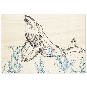 Wood Print Wall Art Graceful Whale Leap Design By HadiArts (size: 28x40")